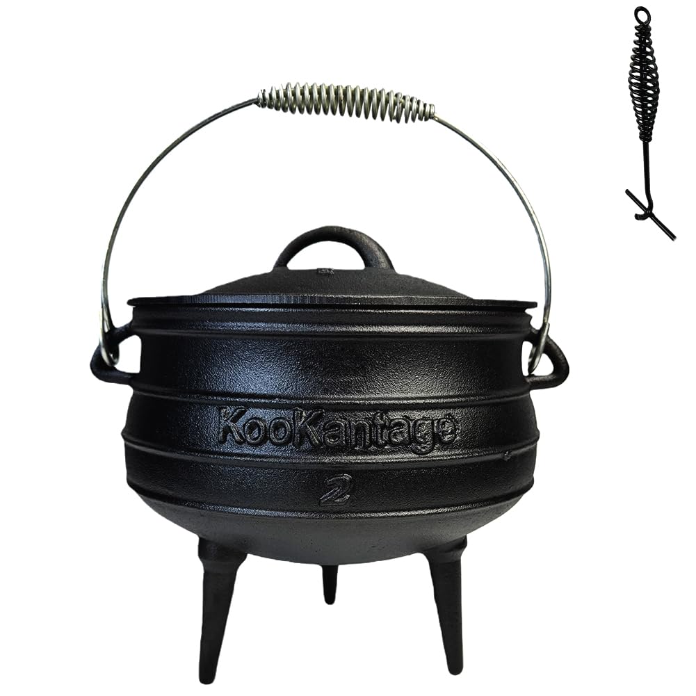 Pre-Seasoned Cast Iron Cauldron - 6 Quart African Potjie Pot with Lid - 3-Legged Dutch Oven for Camping and