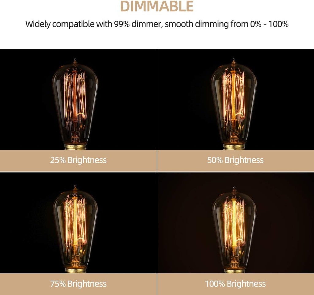 Edison Light Bulbs, 60w Vintage Edison Bulb, Squirrel Cage Filament Edison Bulbs, E26 Base - Amber Glass Warm