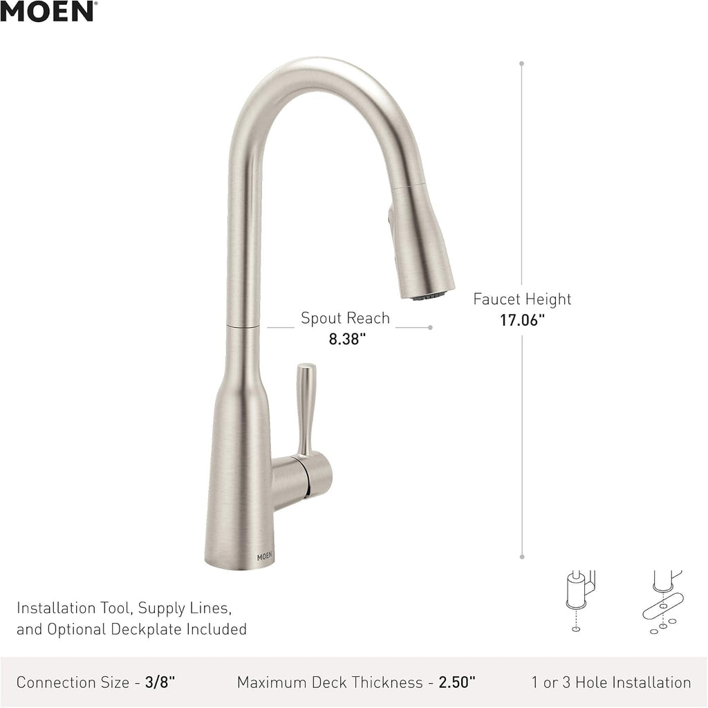 Orivesi Stainless Pulldown Kitchen Faucet with Power Boost, Transitional Kitchen Faucet, One-Handle Single Hole High