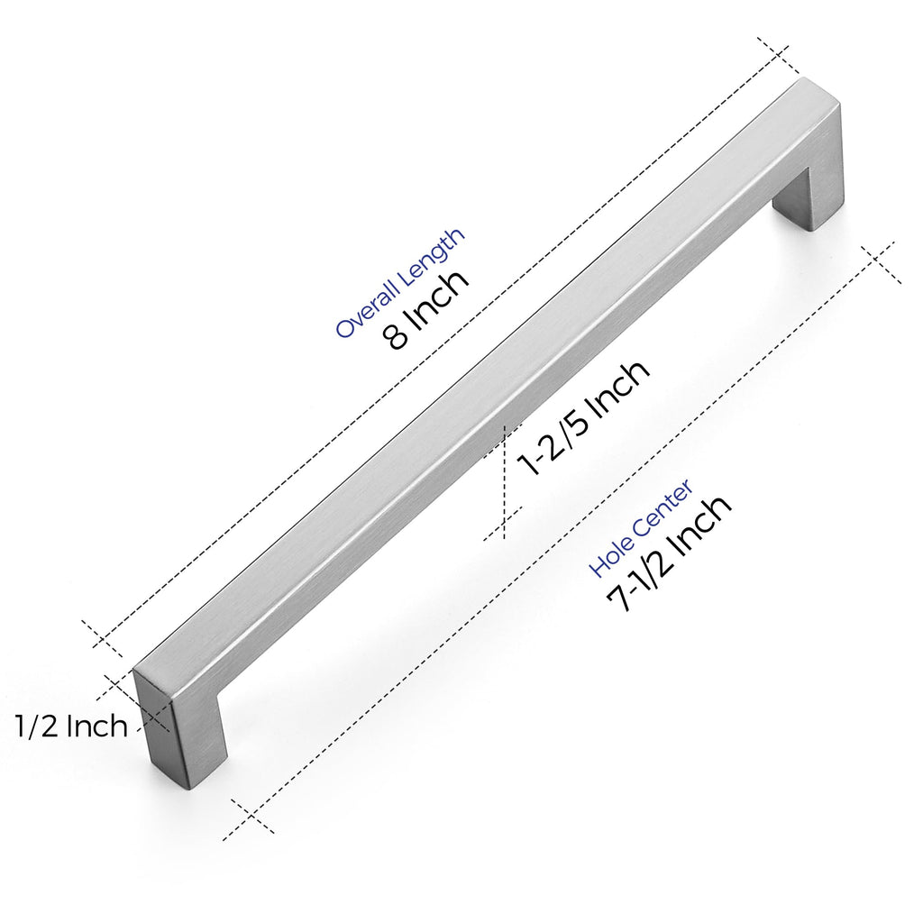 Brushed Nickel Kitchen Square Cabinet Handles 7-1/2 Inch 10 Pack
