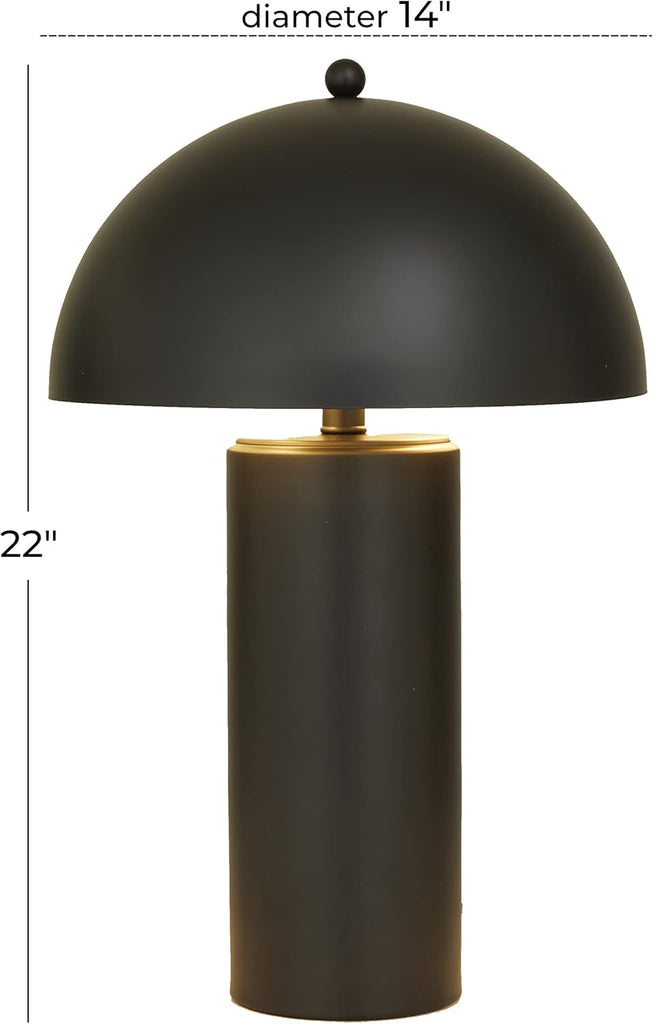 Deco 79 Metal Room Accent Lamp Table Lamp with Dome Shade, Lamp 14" x 14" x 22", Black