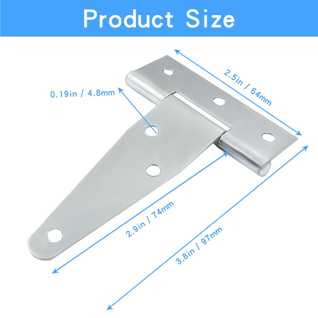 6Pack 3 Inch Silver T-Strap Shed Hinge