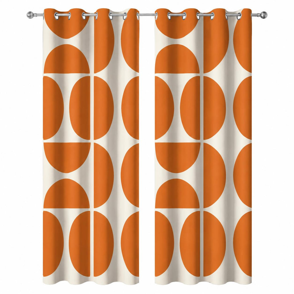 Orange and Beige Modern Geometric Blackout Curtains, Mid Century Retro Abstract Curtains, Boho Unique Semi Circle