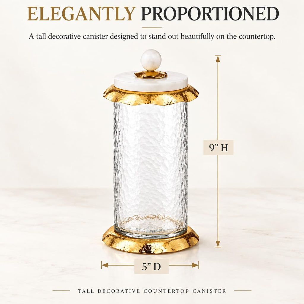 Glass Canister with Marble Lid and Gold Ruffle Design (3 sizes) (Medium)