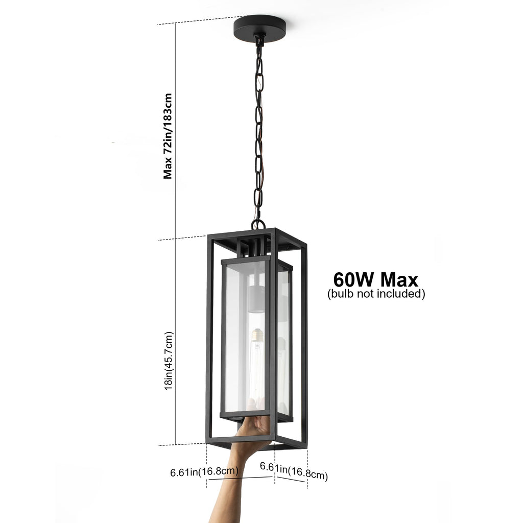 18" Matte Black Outdoor Pendant Lights for Front Porch Hanging Lamps