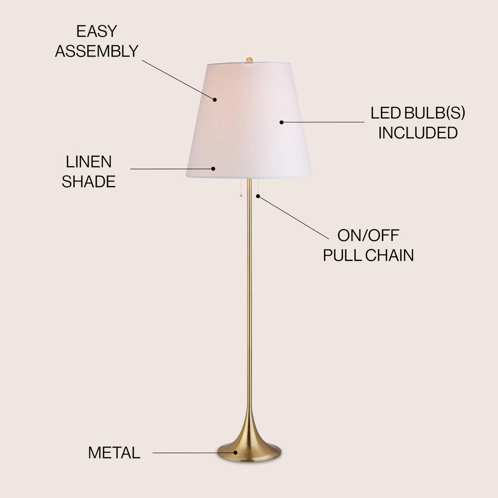 Amelia LED Floor Lamp 63" Modern Metal, Brass Gold