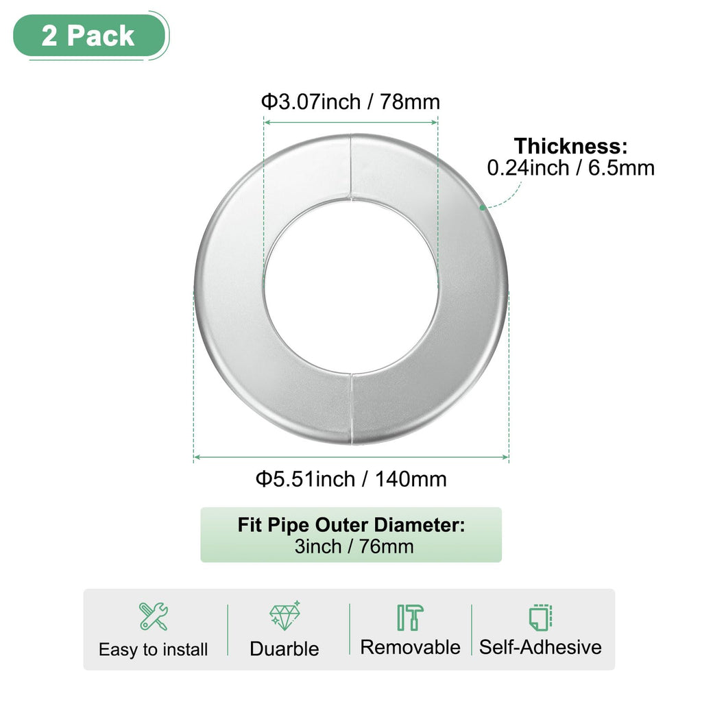 2-Pack Wall Split Flange, for 3 Inch/76mm OD Pipe ABS Escutcheon Plate Round Self-Adhesive Plumbing Cover Plates for