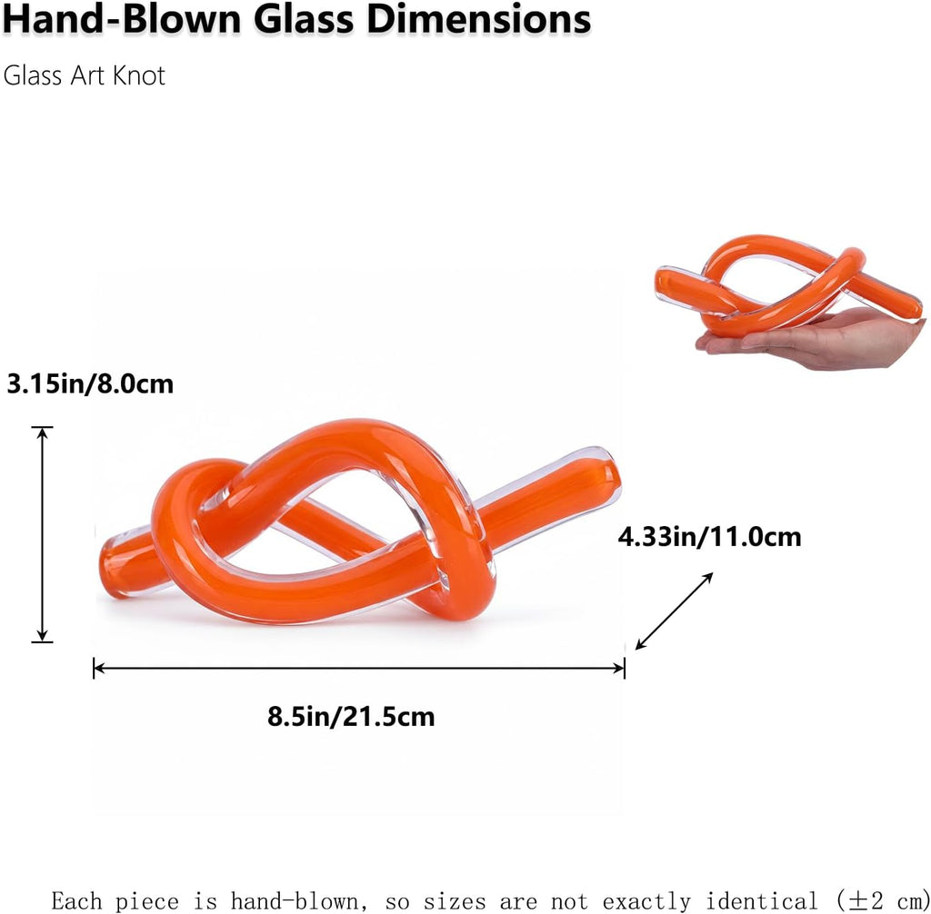 Orange Abstract Glass Knot Sculpture, Hand Blown Glass Decor for Coffee Table TV Cabinet, Shelf or Mantel Accent