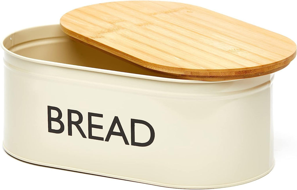 Bread Box - Premium Metal with Bamboo Lid