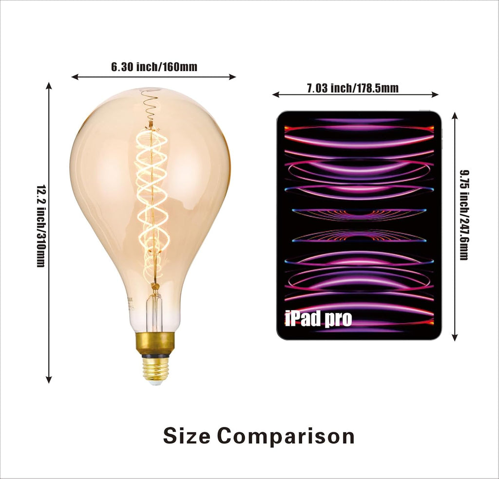 PS160 Large LED Edison Light Bulbs Dimmable 8W 450lm E26 2200K 1PC