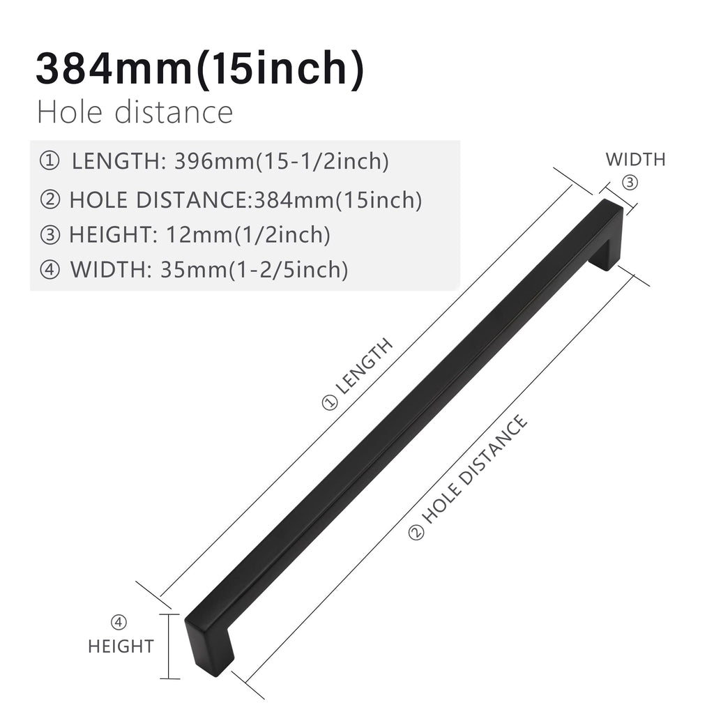 2 Pack 15 Inch Matte Black Cabinet Pulls, Square Drawer Handles