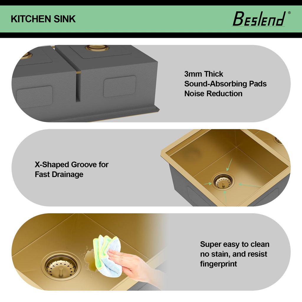 33 Gold Undermount Kitchen Sink Double Bowl