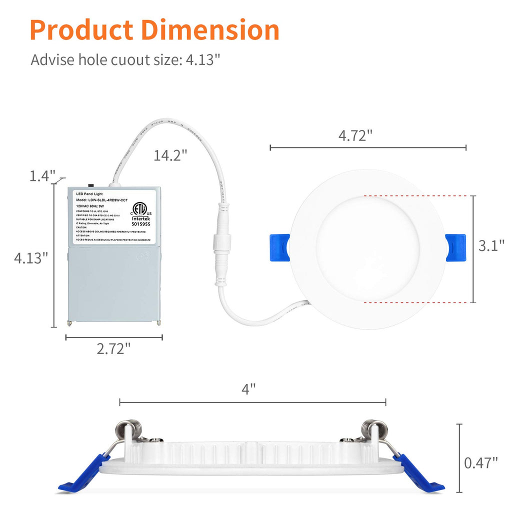 4 Pack 4 Inch 5CCT LED Recessed Lighting, Canless Wafer Downlight