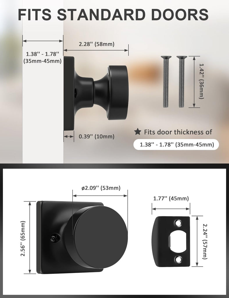 4 Pack Dummy Door Knob, Interior Single Side Door Handle, Matte Black No-Turning Door Dummy Knob Inactive Half Dummy