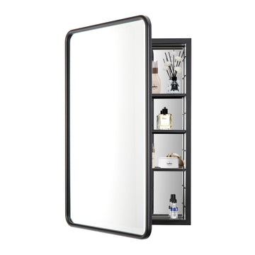 Black Bathroom Medicine Cabinet with Mirror 21 x 34 Metal Frame Recessed Or Wall Mounted Single Door Storage Medicine