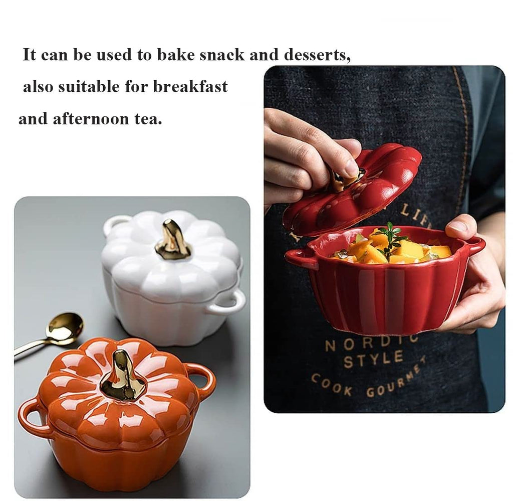 Dutch Oven Pot with Lid, Pumpkin Pottery Dessert Saucepan, Mini Baking Dish Cute Pumpkin Bowl, Covered Dutch Oven