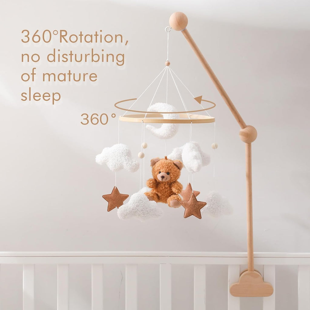 Baby Crib Mobile Bear Nursery Mobile for Boys Girls Teddy Velvet Mobile Nursery Decor for Infant Bedroom Hanging Baby