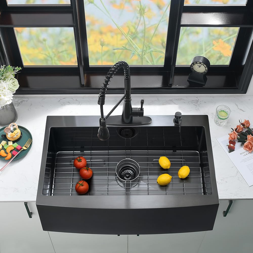 33x22 Drop In Farmhouse Kitchen Sink Black Apron Front Kitchen Sink
