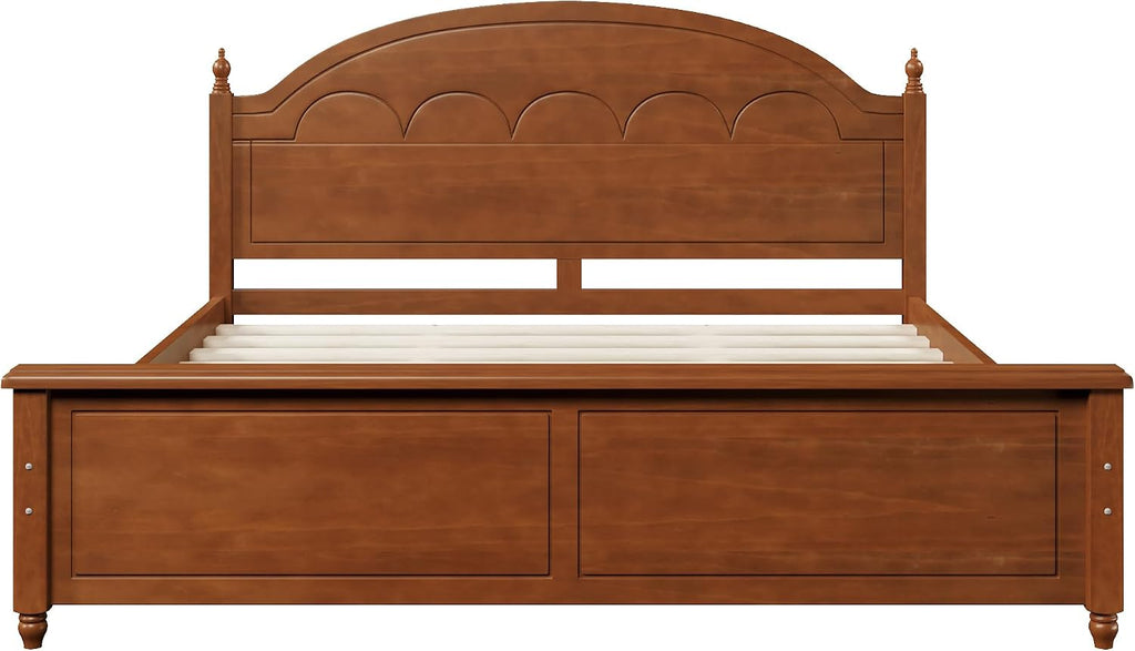 King Size Japanese Wooden Bed Frame with Oak Headboard
