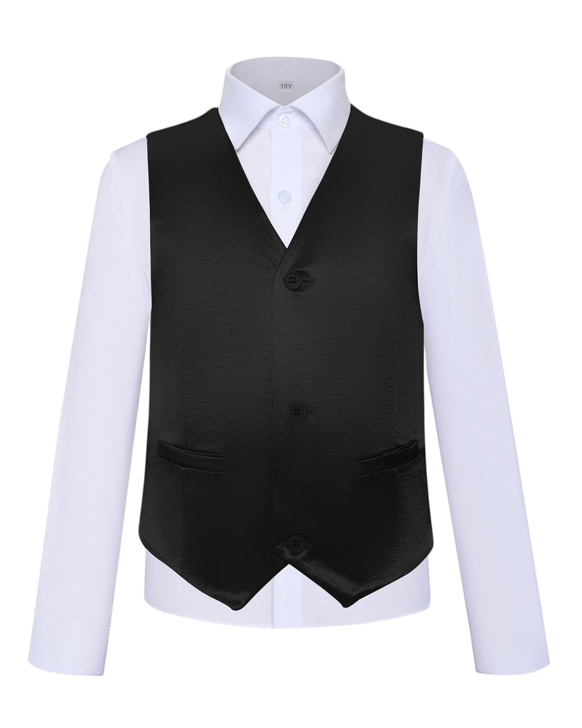 Toddler Boys Black Vest, Kids Satin Wedding Suit Vest Set with Bow Tie