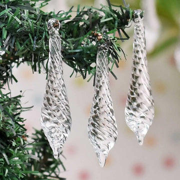Clear Glass Icicle Drop Christmas Ornaments Tree Décor - Set of 20