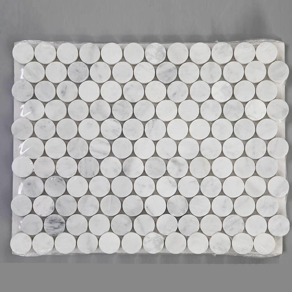 Carrara White Marble Mosaic Tile,1 Inch Penny Round, Honed, 5 Sheets | Natural Bianco Carrera, Marble Stone