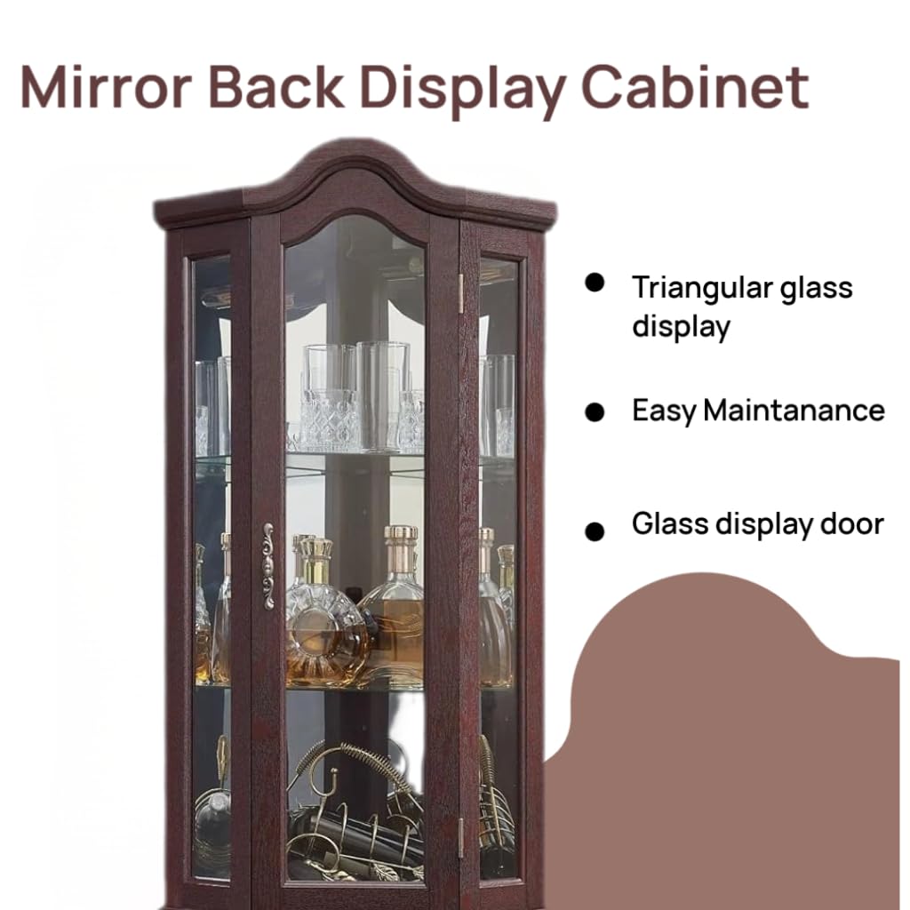 70" Lighted Corner Curio Cabinet with Tempered Glass Door