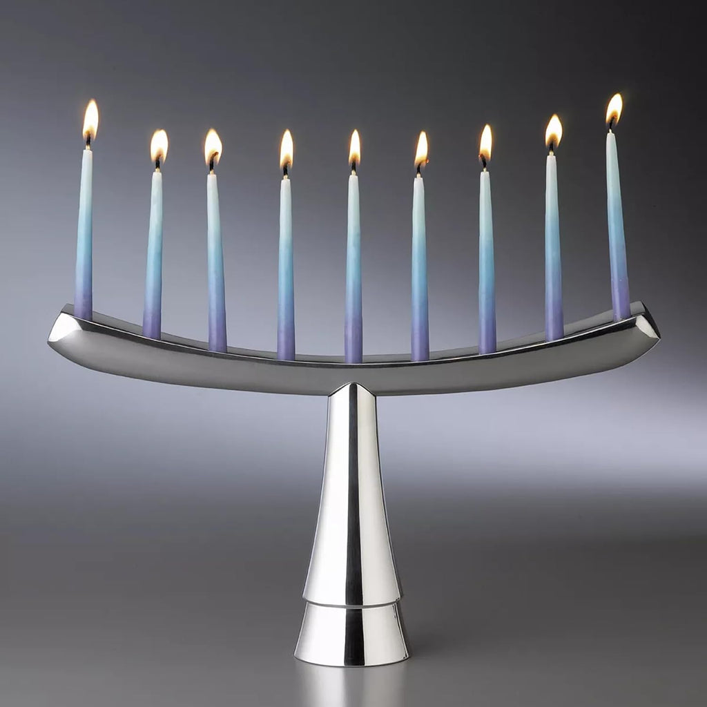 12.5" x 7.5" - Modern Arch Hanukkah with Flared Base & Polished Alloy Candle Holder, Elegant Home Décor Display