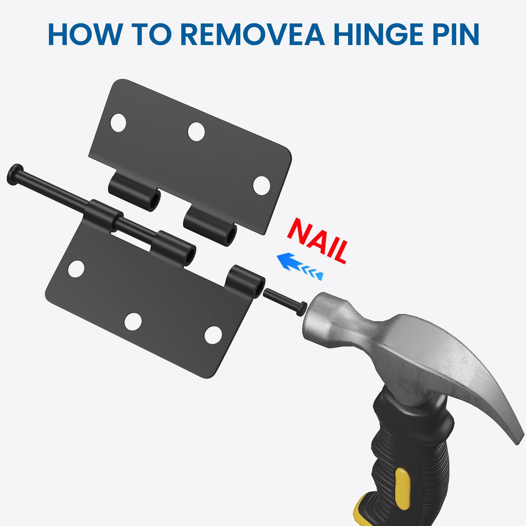 30 Pack Matte Black Door Hinge 3.5 x 3.5 inch with 1/4 Radius, Black 3 1/2 Interior Door Hinges, 3 1⁄2"x 3 1⁄2"