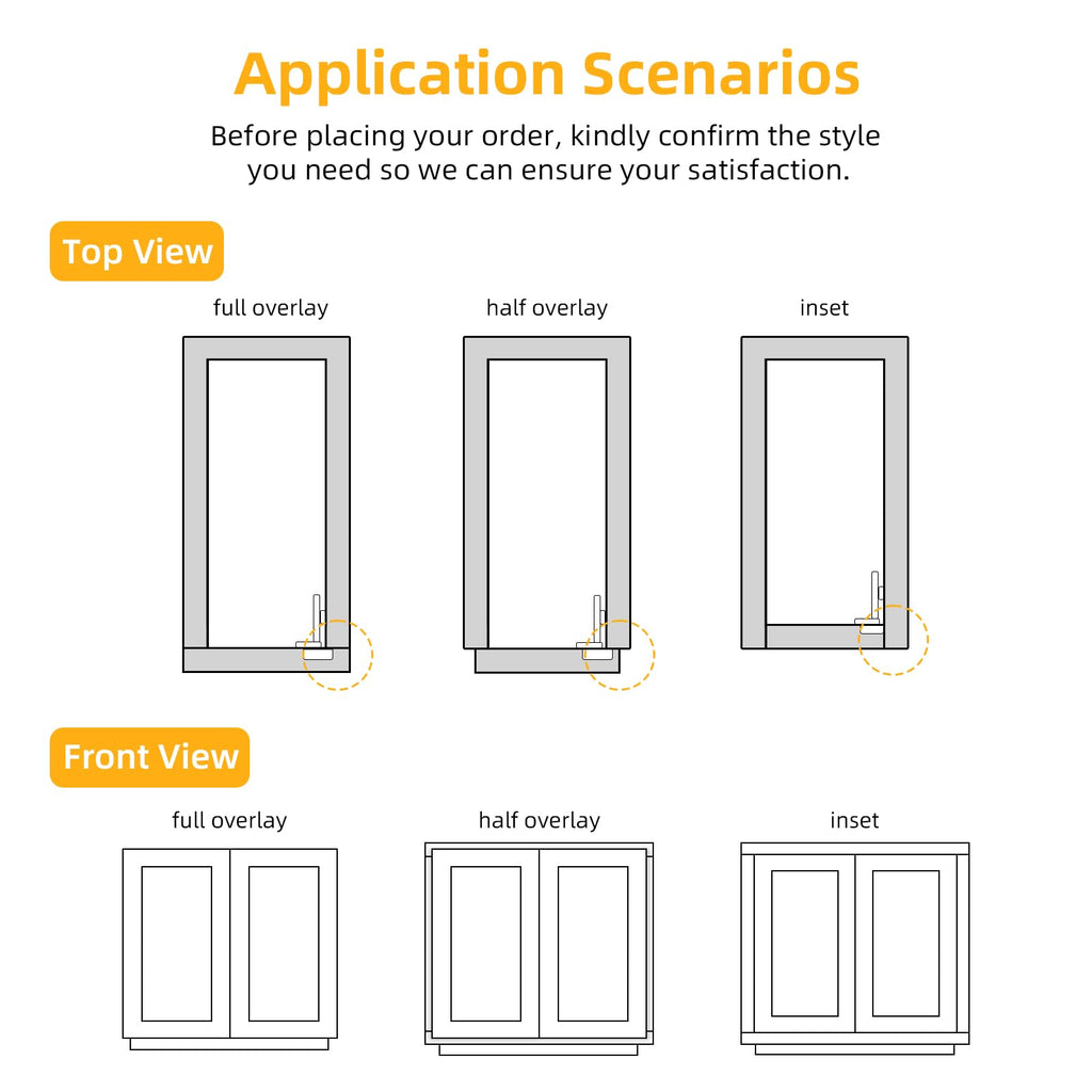 10 Pack Full Overlay Cabinet Hinges, Frameless, 105°, Self Closing