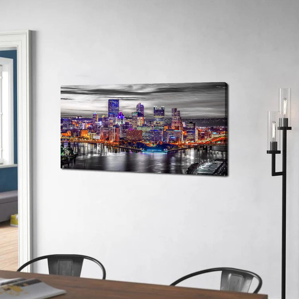 Pittsburgh Wall Art Living Room Decorations Black and White City Skyline Picture Modern Office Wall Decor