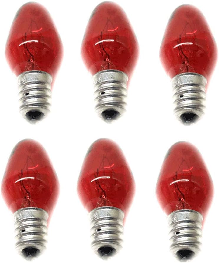 Red Night Light Bulb Replacement Bulbs 7W 120V - 6PC