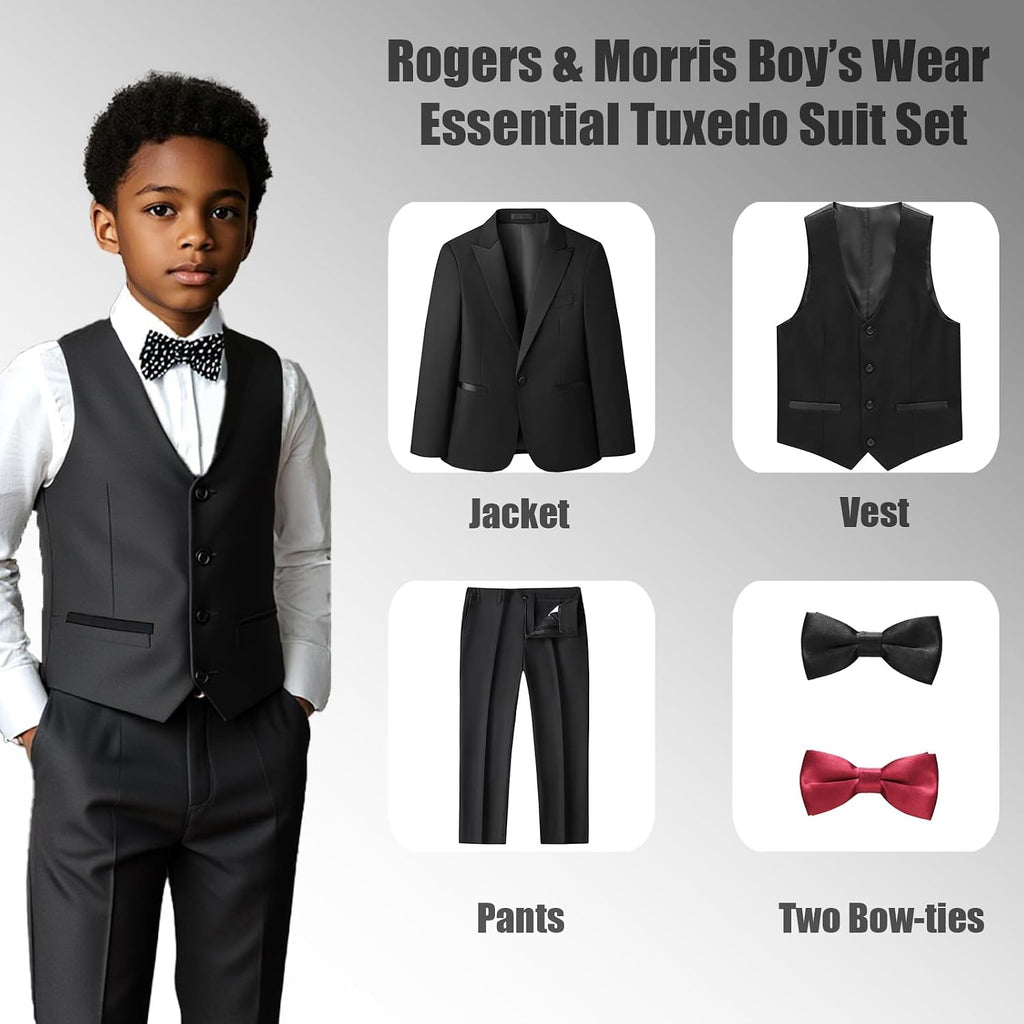 Boys 3 Piece Tuxedo Suit Set Kids Slim Fit Ring Bearer Formal Outfit