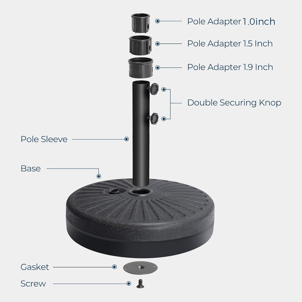 80lbs Patio Umbrella Stand, H12 Heavy Duty Base Umbrella, Fillable Weights with High-Density HDPE Material (Black,Round)