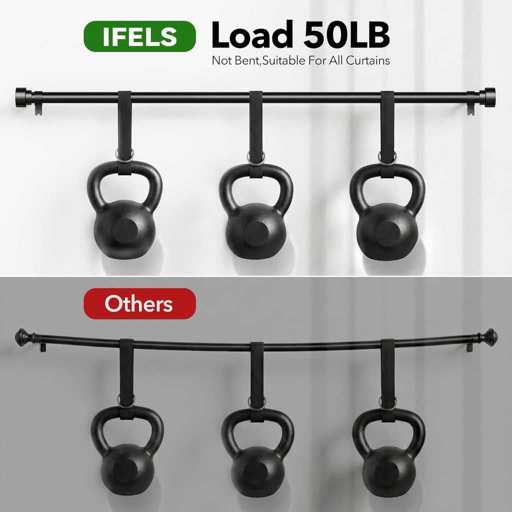 Heavy Duty Curtain Rods for Windows 66 to 120 Inch,1 Inch Adjustable Black Curtain Rod with Easy Installation and