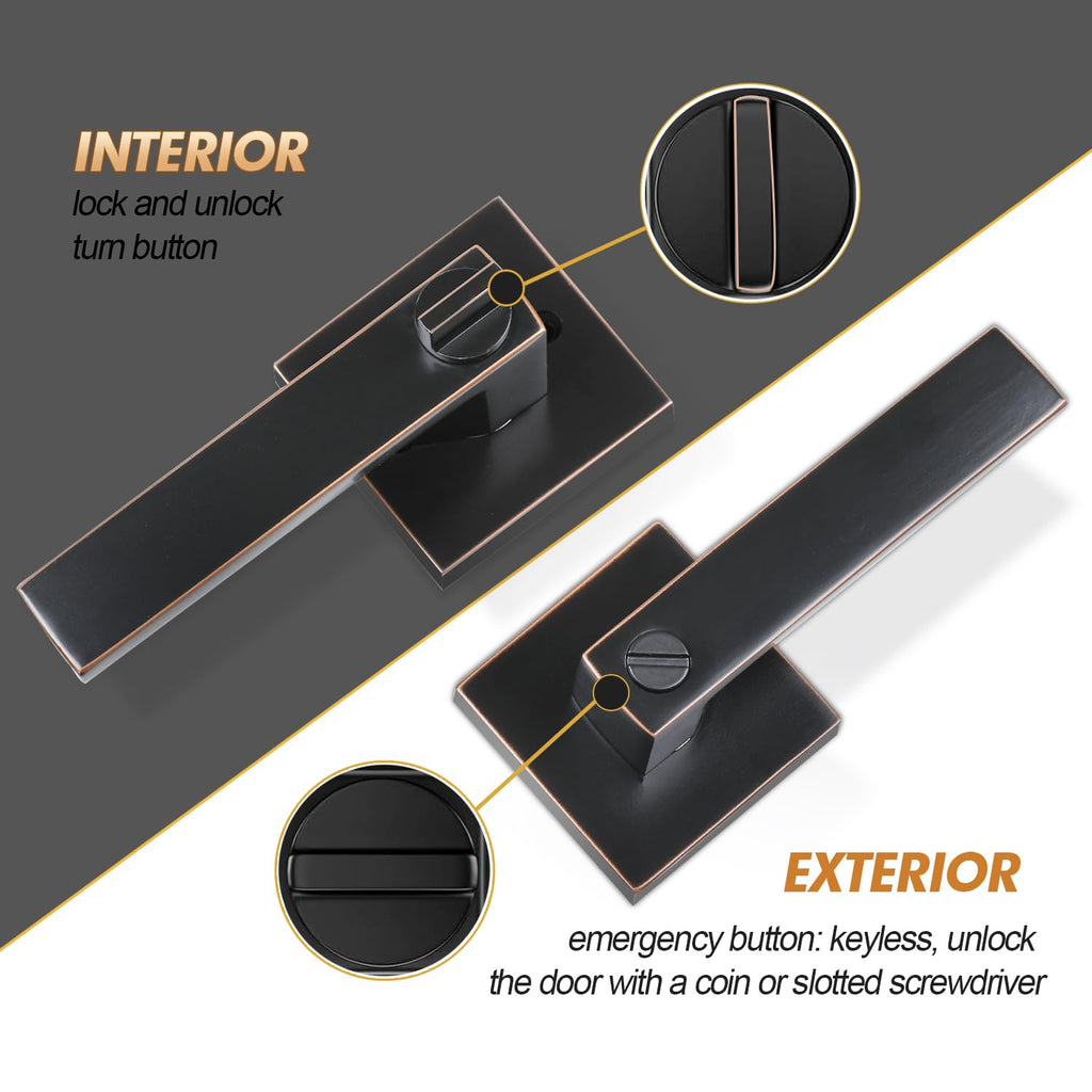 Privacy Door Levers, 5 Pack Oil Rubbed Bronze Door Handles Interior Heavy Duty Bed and Bath Keyless Door Locksets