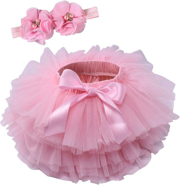 Toddler Tutu Skirt for Baby Girl with Diaper Cover, Soft Baby Tutu Dress with Flower Headband