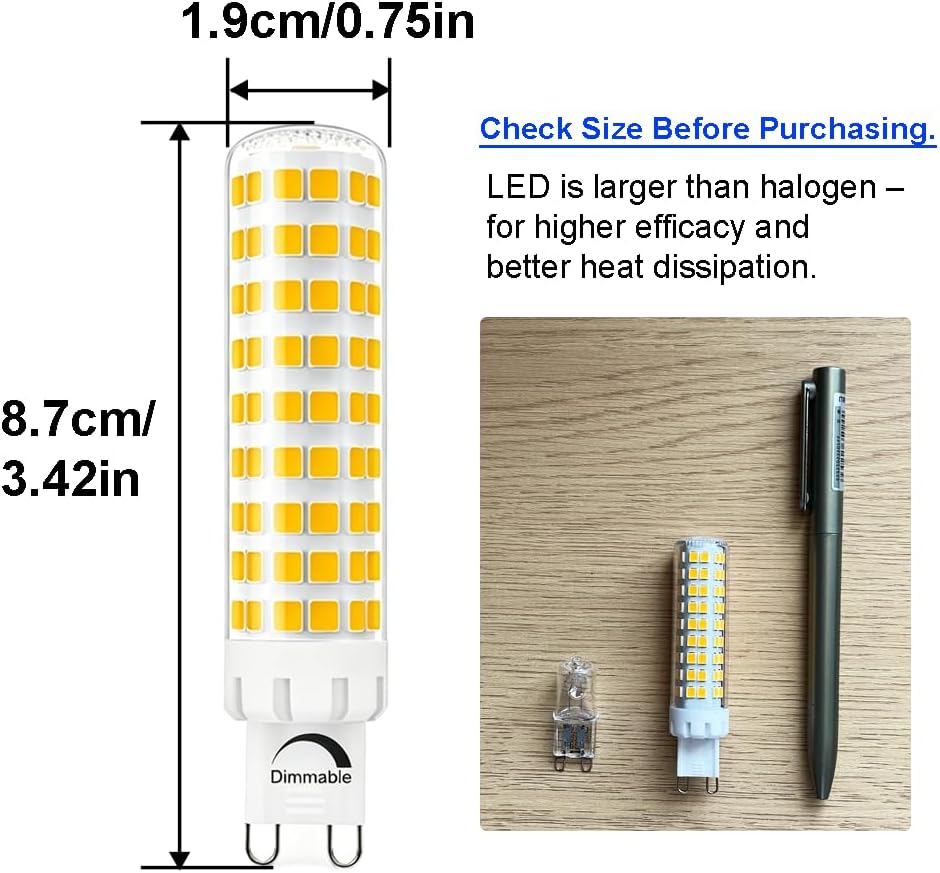 Dimmable G9 LED Bulb 10W, 100W Halogen Equivalent,1200 Lumens,3000K