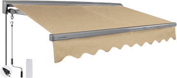 Classic Series 12'X10' Electric Retractable Awning, 100% Acrylic UV+ Sun Shade Canopy, Light Taupe (Solid)