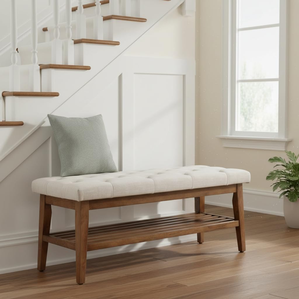 Entryway Shoe Bench, End of Bed Bench,Upholstered Button-Tufted Bench , Fabric Ottoman Bench , Padded Bench with