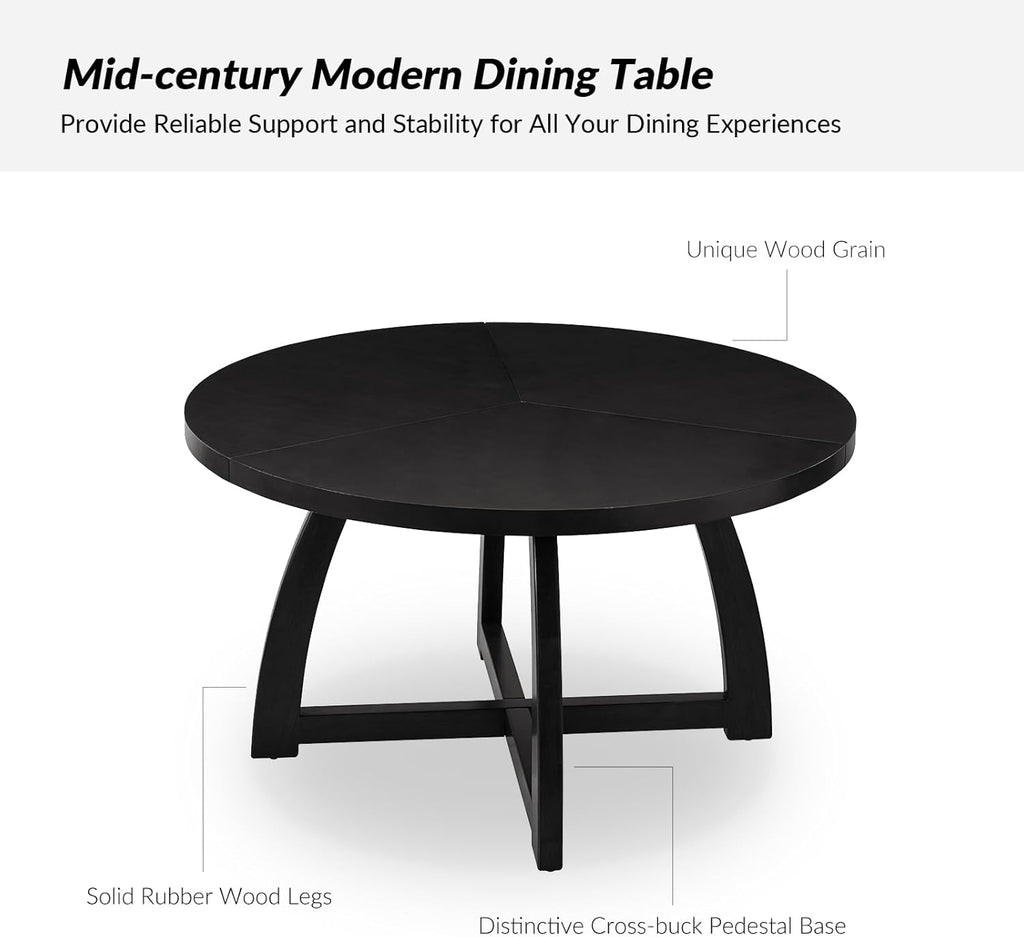 54 inch Round Dining Table for 6 People，Mid-Century Modern Solid Wood Circle Dinner Tables for Small Spaces Dining