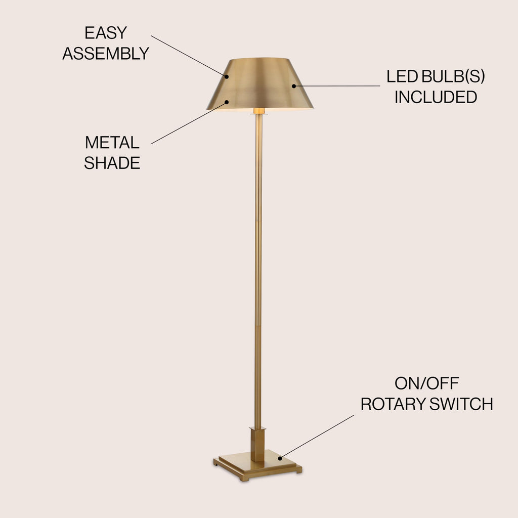 Roxy Floor Lamp Modern Metal 60" Standing Tall, Brass Gold