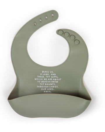 Silicone Waterproof Bibs for Babies & Toddlers, Meal Blessing Prayer Bib (Sage)