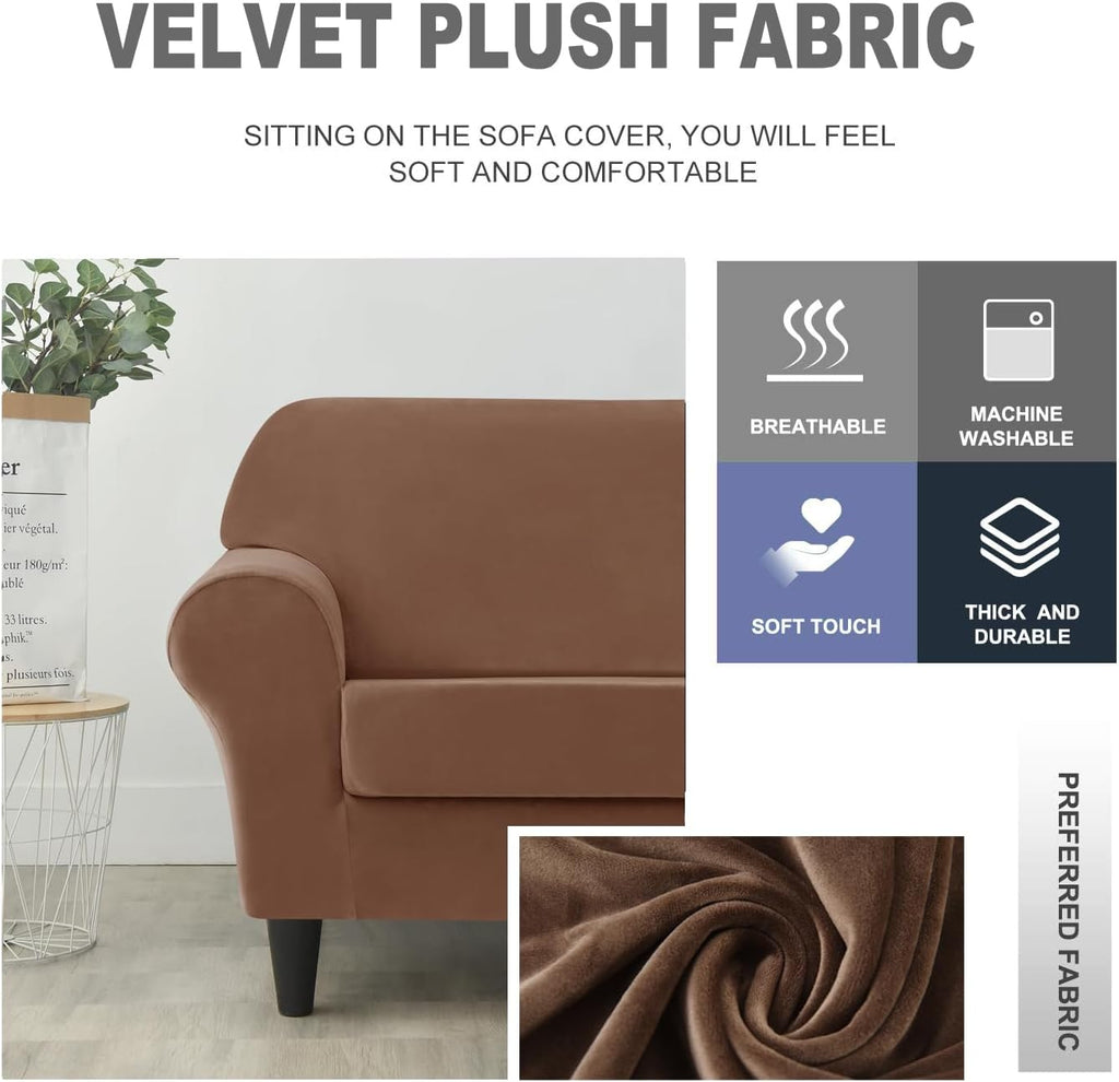 Velvet Couch Covers - Stretch Soft Sofa Slipcovers for 3 Cushion Couch - Pet Friendly and Durable Fabric for Dogs