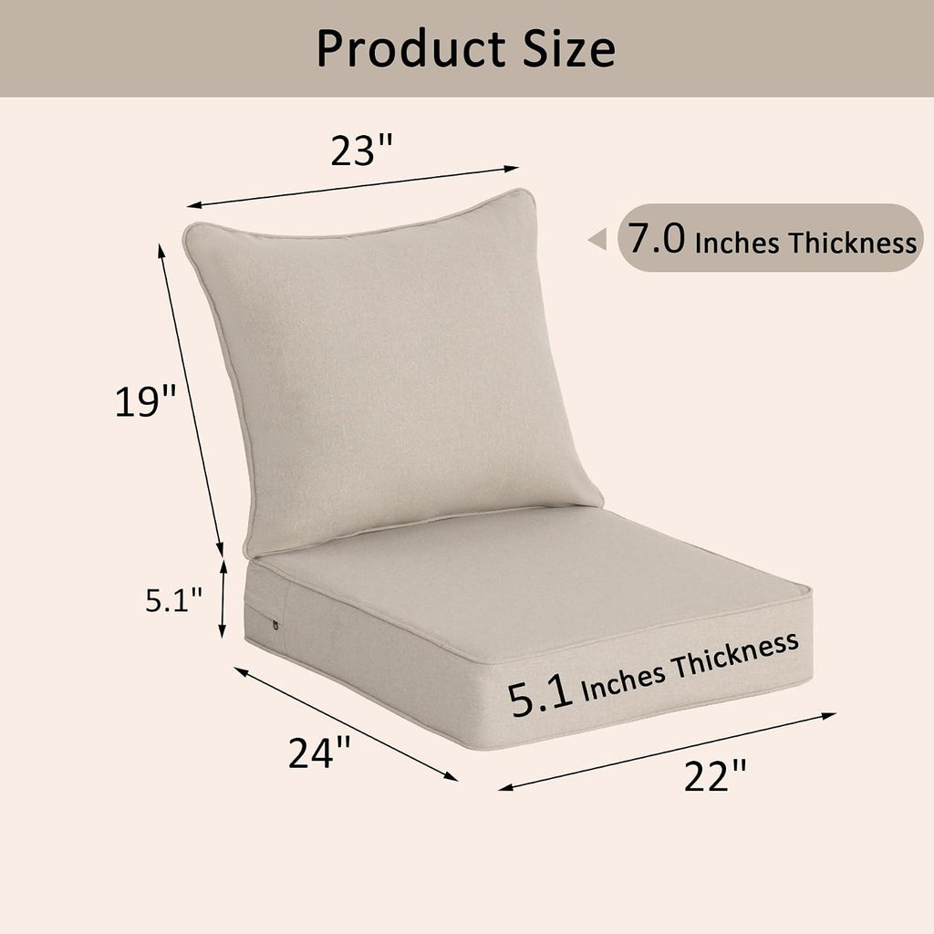 Patio Seat Cushions, Natural Linen, 22x24x5.1 in, Set of 2 | 35D High-Resiliency Foam,PFAS-free,UV-Fade & tear &