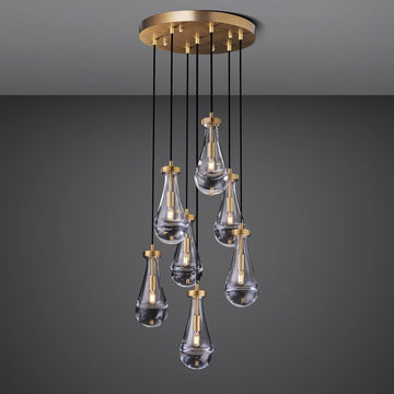 Raindrop Pendant Lights Kitchen Island Teardrop Gold Hanging Light Fixtures Clear Solid Glass Pendant Light Modern Chandeliers for Dining Room Porch Corridor Living Room (7-Light) A121-B0CJF625HL