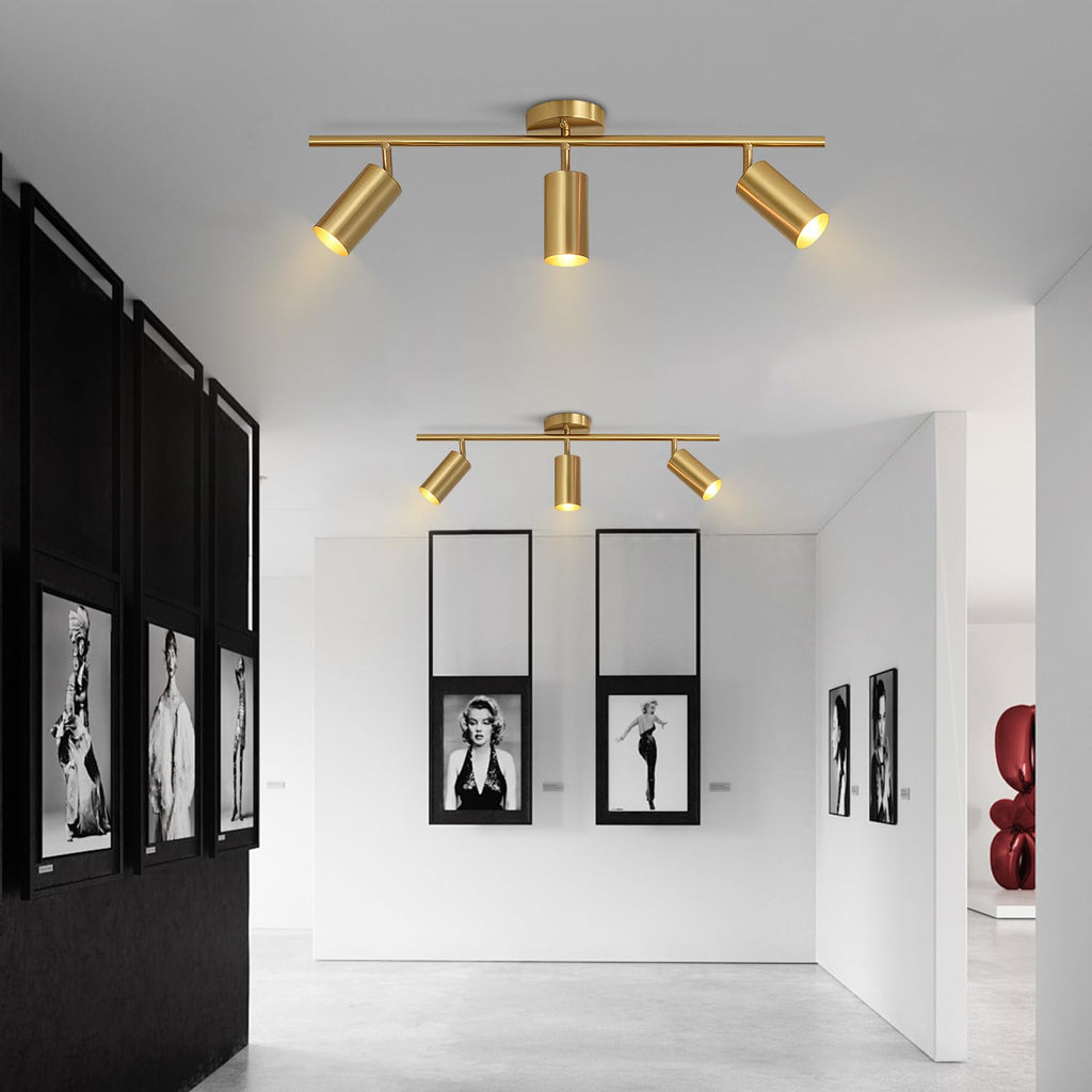 Gold 3-Lights Track Lighting Brushed Brass Ceiling Spotlight Light