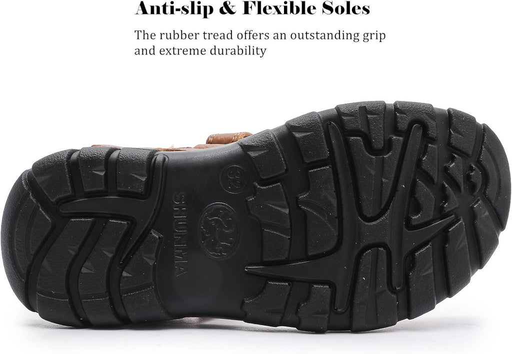 Boys Girls Leather Sandals Summer Athletic Hiking Beach Outdoor Open toe Adjustable Straps Sports Sandals for Kids