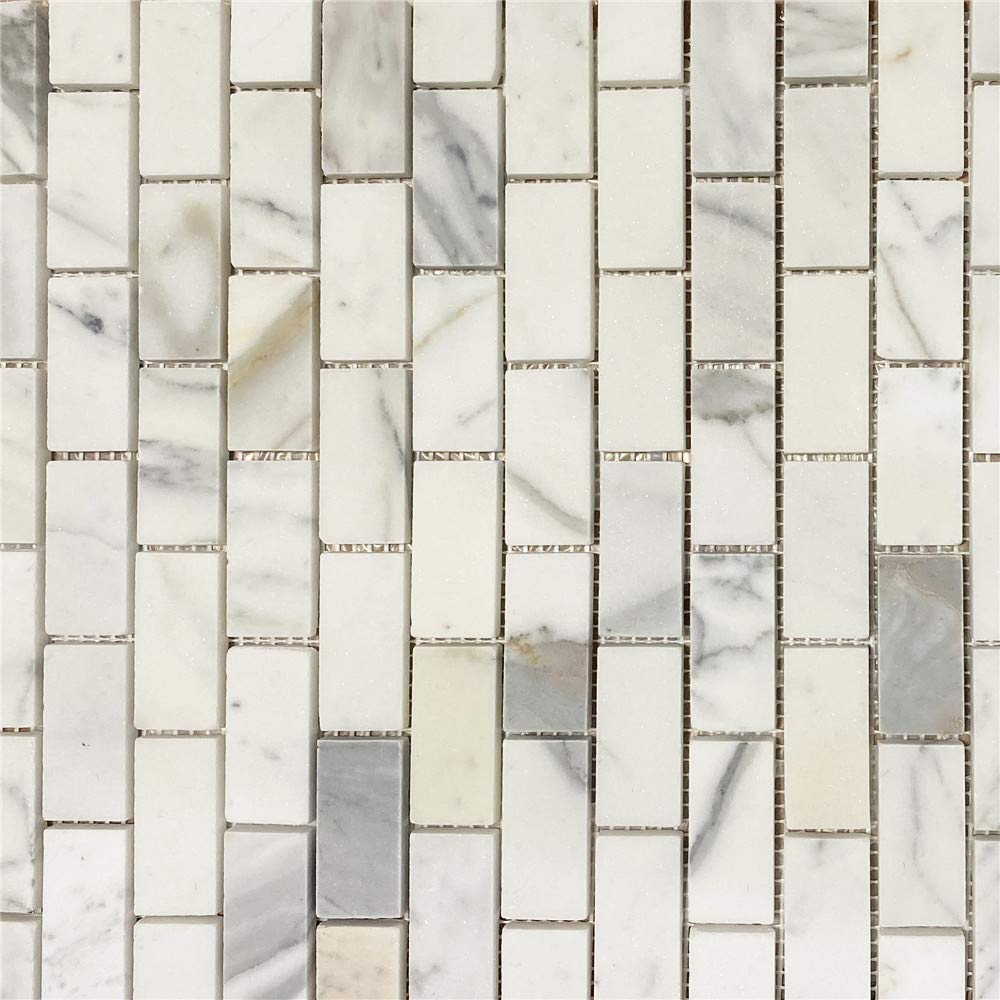 Calacatta Gold Marble 1x2 Medium Brick Mosaic Tile Honed Kitchen Bath Wall Floor Backsplash Shower (1 Sheet)