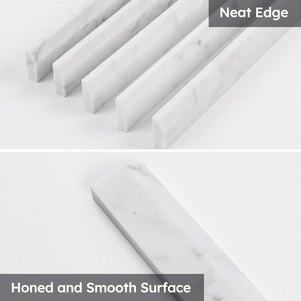 Carrara White Marble Pencil Tile Trim, 3/8×12 Inch Honed, 10 Pcs